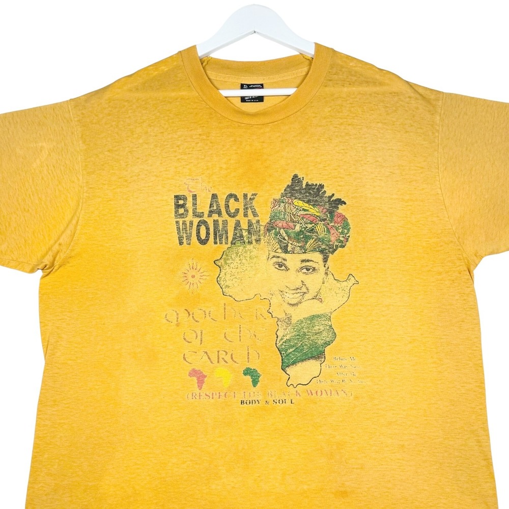 Vintage The Black Woman Mother of The Earth T Shirt Mens XL Yellow Single Stitch